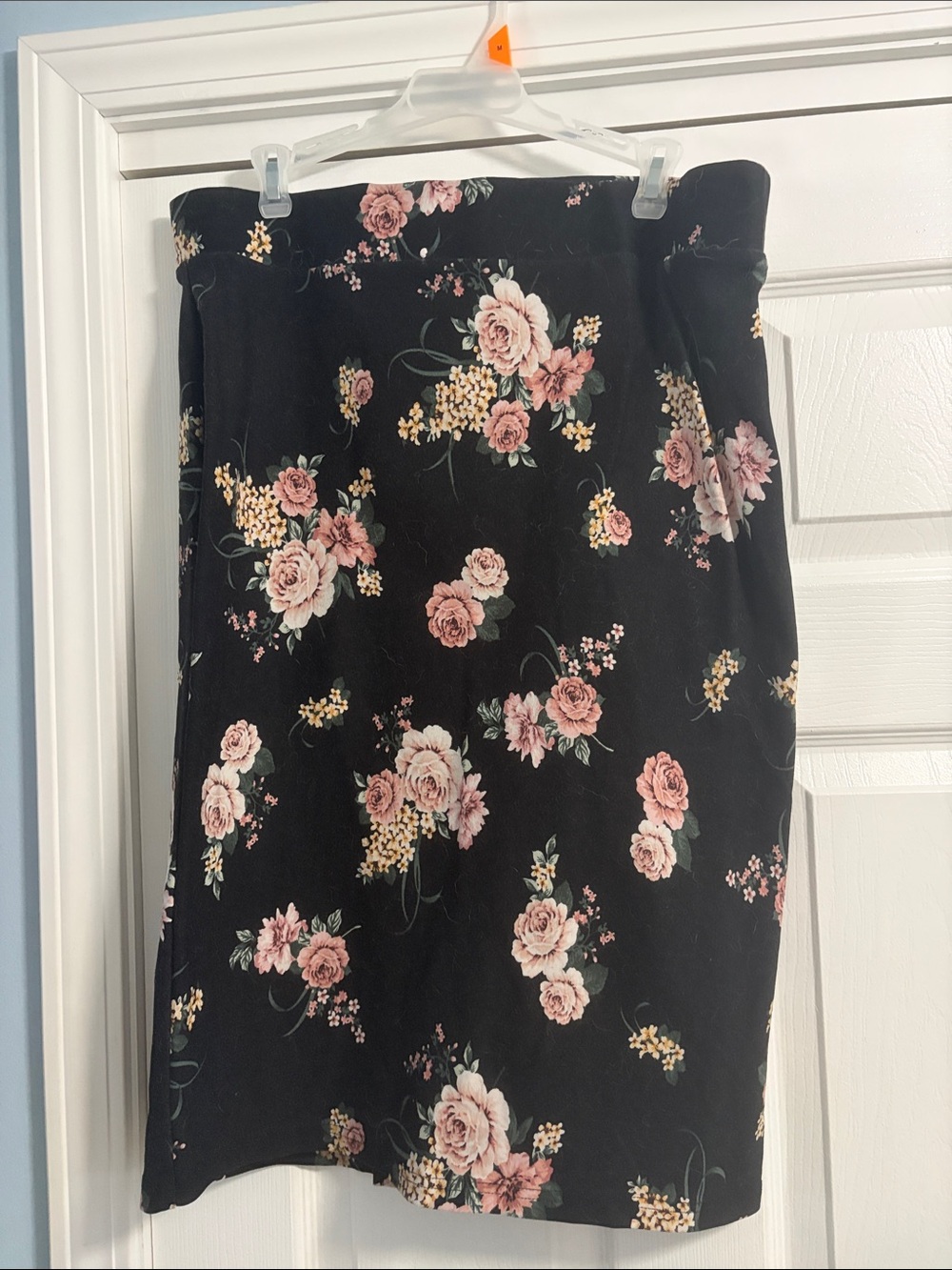 torrid Black Pencil Skirt with Pink Floral Print and Cream Accents